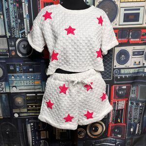 HEYSON Lounge Set Textured Knit Fabric with Sequin Star Patches Women's Size M